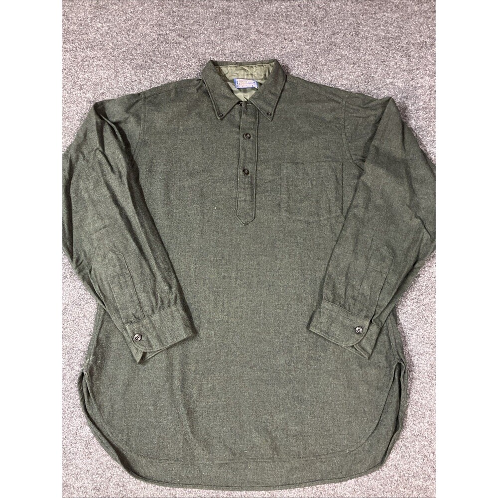VTG 1960s Pendleton Wool Popover Shirt Mens 16 L Green Pullover Flannel